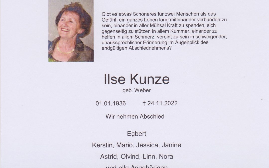Die Kielzugvogel Klassenvereinigung e.V. trauert um Ilse Kunze