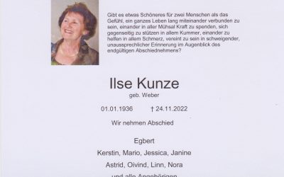 Die Kielzugvogel Klassenvereinigung e.V. trauert um Ilse Kunze